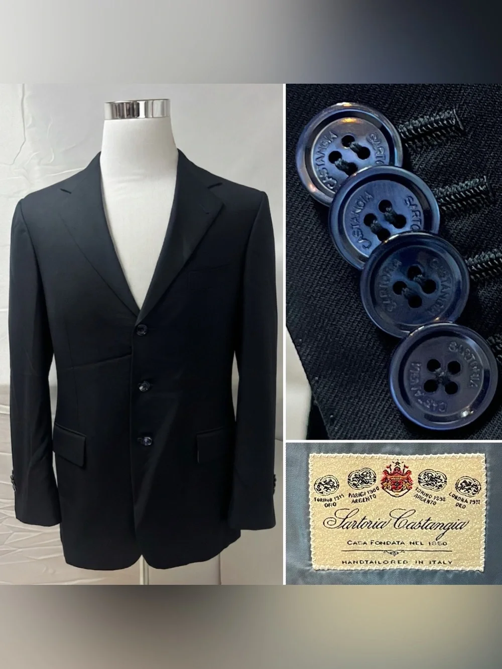 Sartoria Castangia Men's 42L Navy Blue Wool 3-Button Blazer Jacket